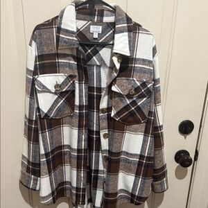 Time and Tru Brown and Cream Plaid Shirt Jacket